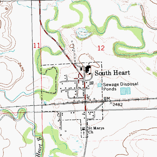 Topographic Map of South Heart Post Office, ND