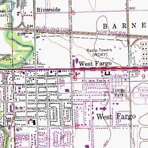 Topographic Map of West Fargo Post Office, ND