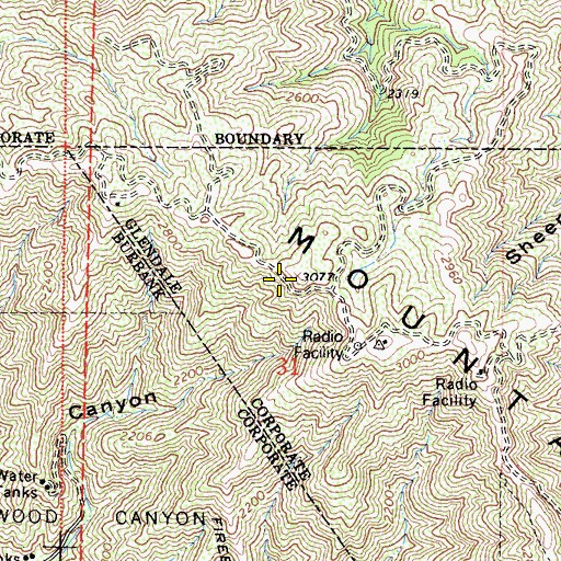 Topographic Map of Verdugo Mountains, CA