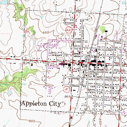 Topographic Map of Appleton City Elementary School, MO