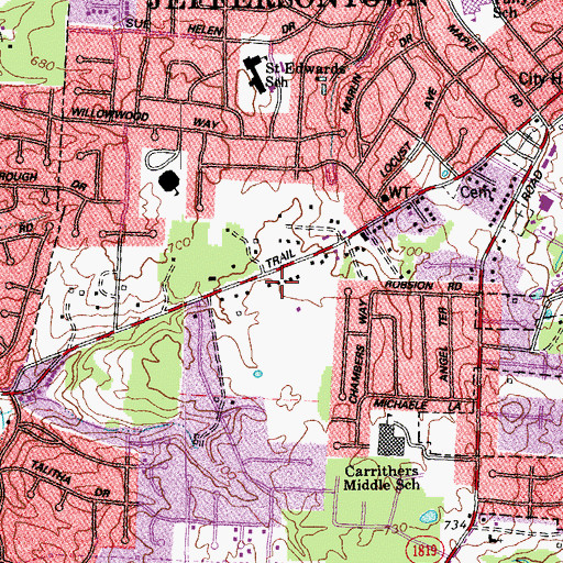 Topographic Map of Watterson Woods, KY
