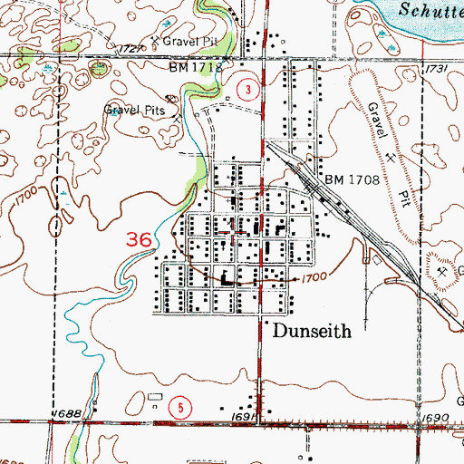 Topographic Map of Dunseith City Hall, ND