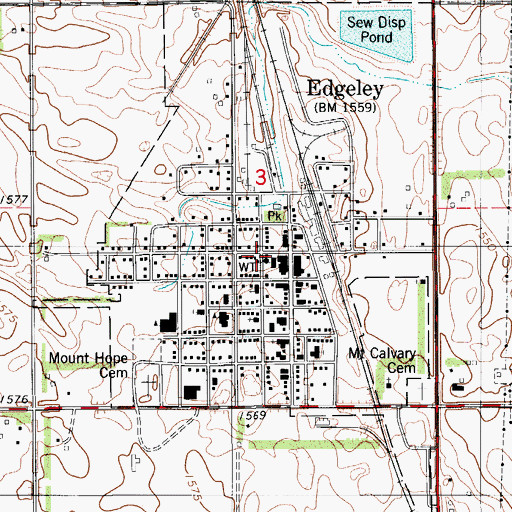 Topographic Map of Edgeley City Hall, ND