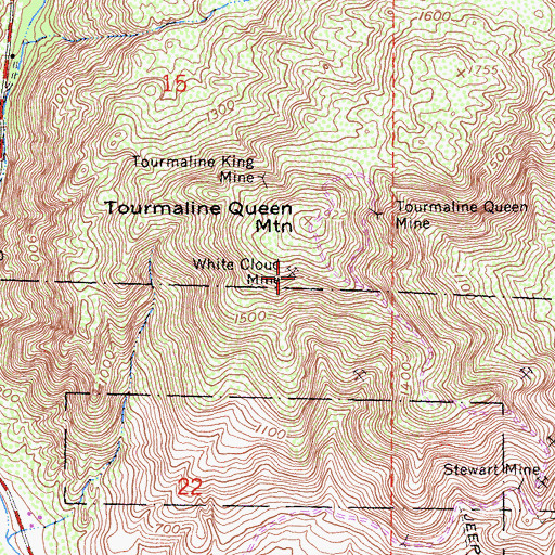 Topographic Map of White Cloud Mine, CA