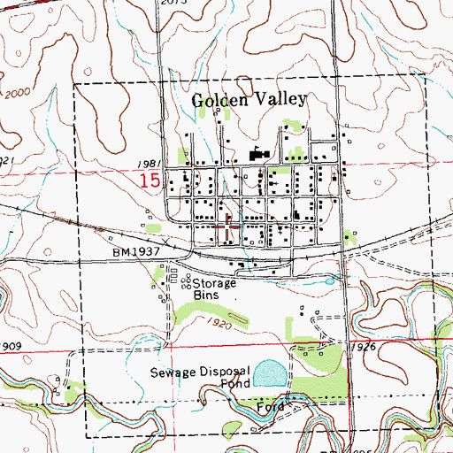 Topographic Map of Golden Valley City Hall, ND