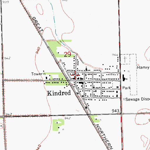 Topographic Map of Kindred City Hall, ND