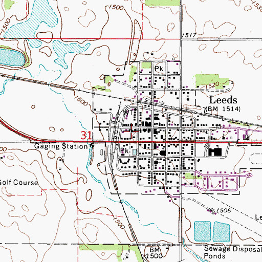 Topographic Map of Leeds City Hall, ND