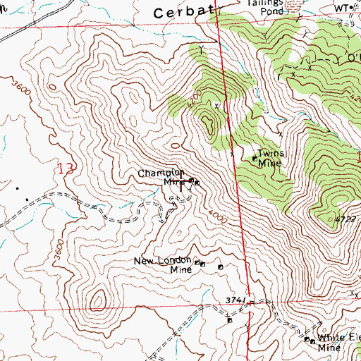 Topographic Map of Champion Mine, AZ