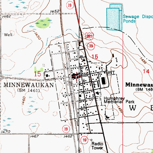 Topographic Map of Minnewaukan City Hall, ND