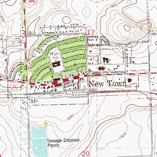 Topographic Map of New Town Civic Center, ND
