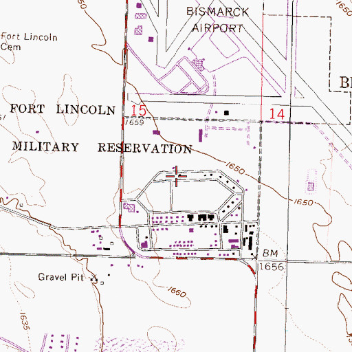 Topographic Map of United Tribes Technical College, ND