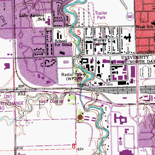 Topographic Map of Gordon Erickson Music Library, ND