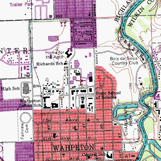 Topographic Map of Mildred Johnson Library, ND