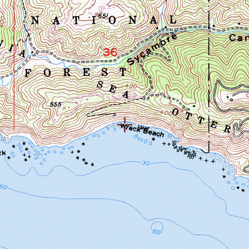 Topographic Map of Wreck Beach, CA