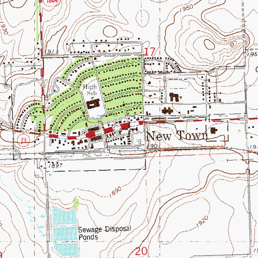 Topographic Map of New Town Fire Department, ND