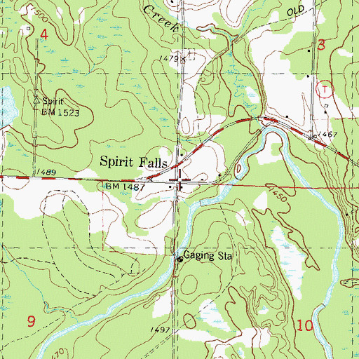 Topographic Map of Spirit Falls School (historical), WI