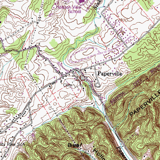 Topographic Map of Paperville Cemetery, TN
