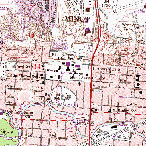 Topographic Map of Dakota Hall, ND