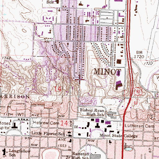 Topographic Map of Campus Heights Apartments, ND