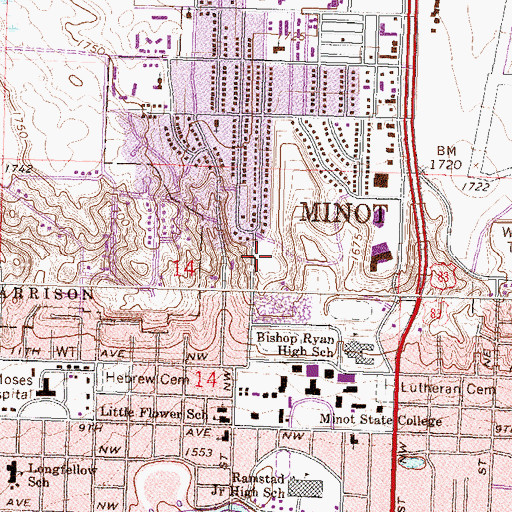 Topographic Map of University Heights, ND