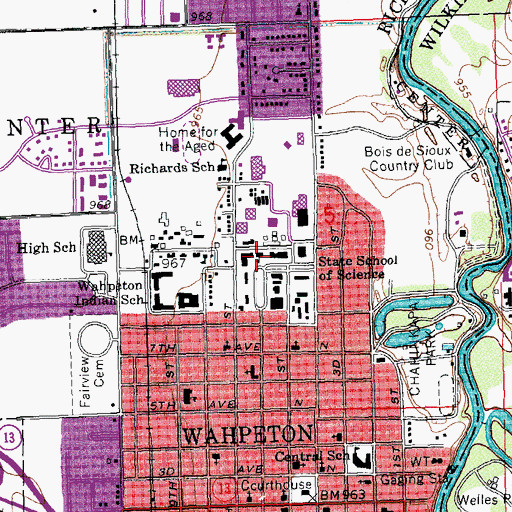 Topographic Map of Old Main Building, ND