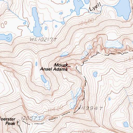 Topographic Map of Mount Ansel Adams, CA