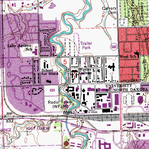 Topographic Map of Bek Hall, ND