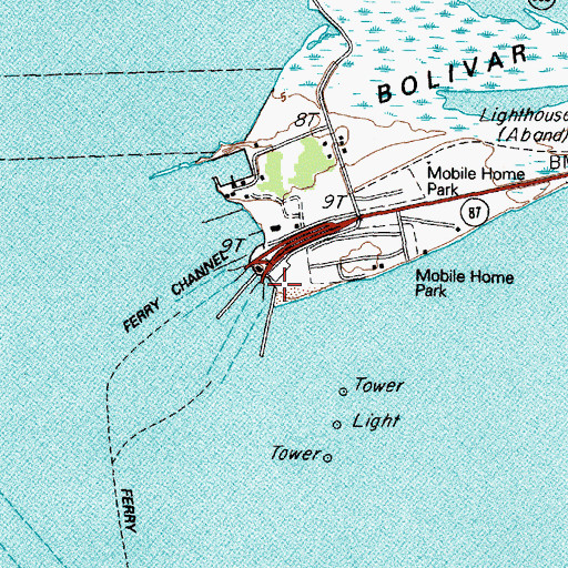 Topographic Map of Point Bolivar, TX