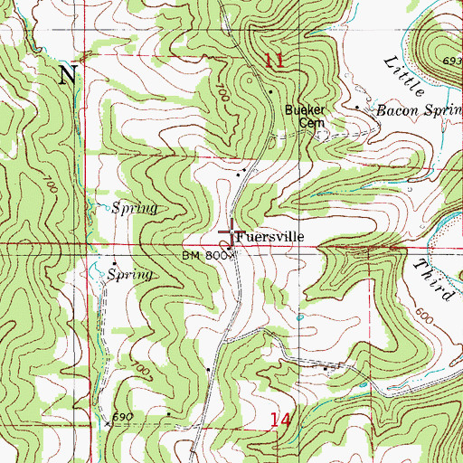 Topographic Map of Feuersville Post Office (historical), MO