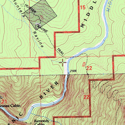 Topographic Map of Hunters Ravine, CA