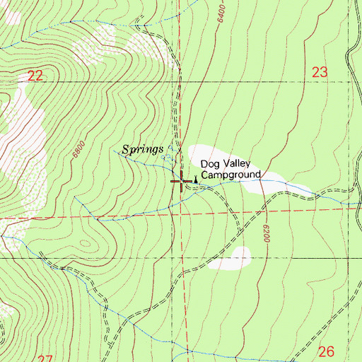 Topographic Map of Dog Valley Campground, CA