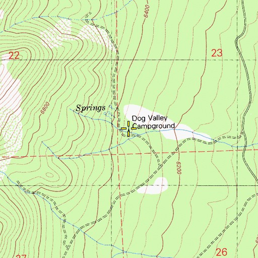 Topographic Map of Dog Valley Campground, CA