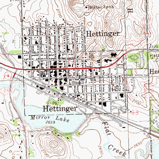 Topographic Map of Hettinger Public School, ND