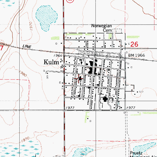 Topographic Map of Kulm High School, ND