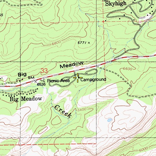 Topographic Map of Big Meadow Campground, CA