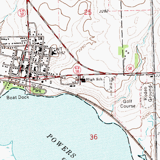 Topographic Map of Powers Lake High School, ND