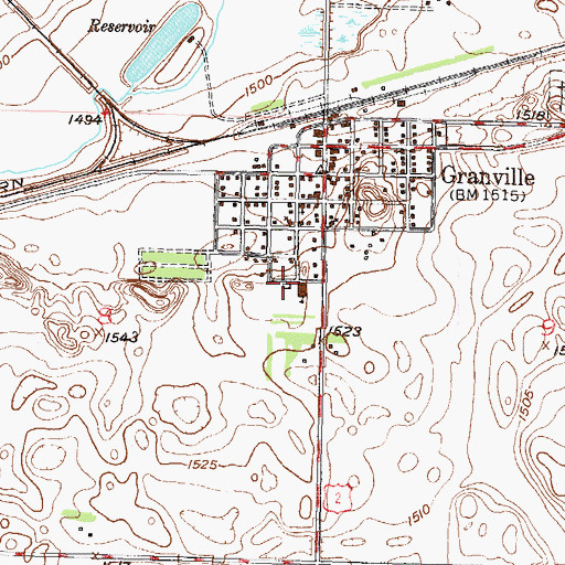 Topographic Map of TGU Granville Public School, ND