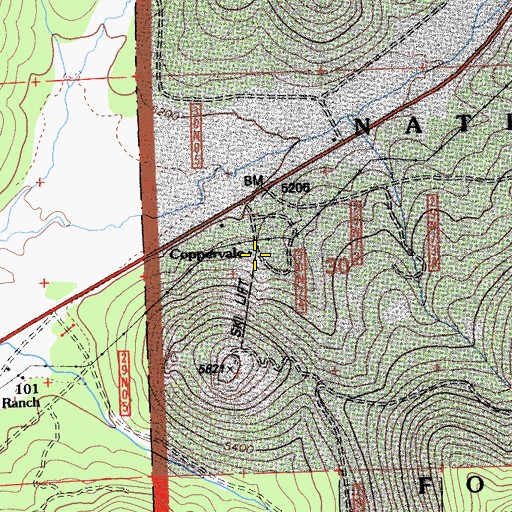 Topographic Map of Coppervale Ski Tow, CA