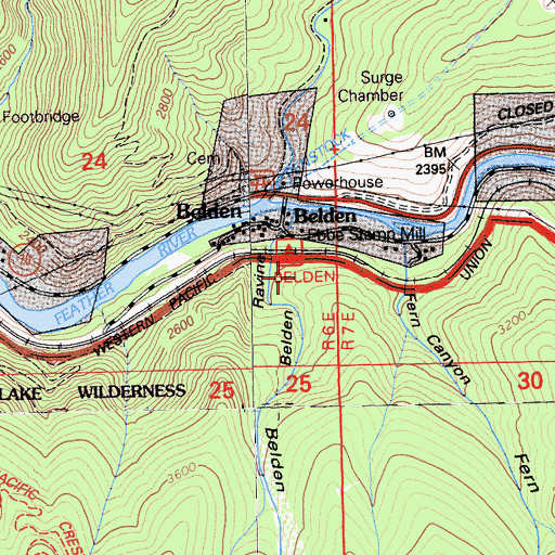 Topographic Map of Belden Campground, CA