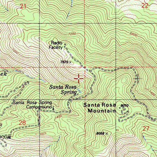 Topographic Map of Santa Rosa Campground, CA