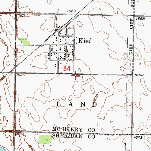 Topographic Map of Kief Cemetery, ND