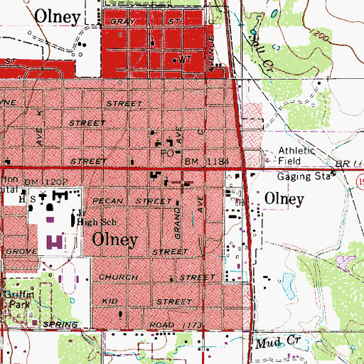 Topographic Map of Olney Police Department, TX
