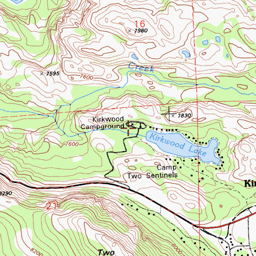 Topographic Map of Kirwood Campground, CA