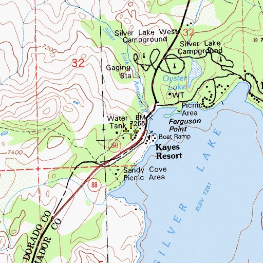 Topographic Map of Kayes Resort, CA