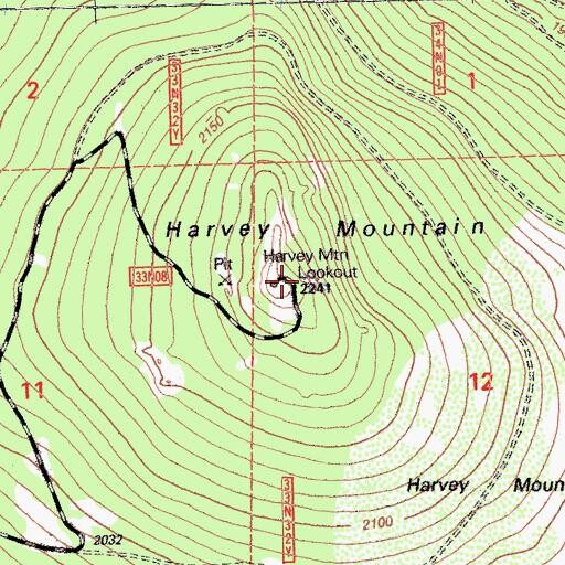 Topographic Map of Harvey Mountain Lookout, CA