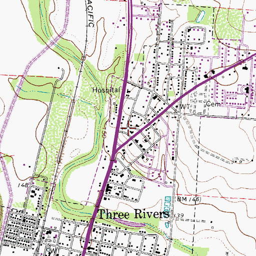 Topographic Map of Three Rivers Police Department, TX