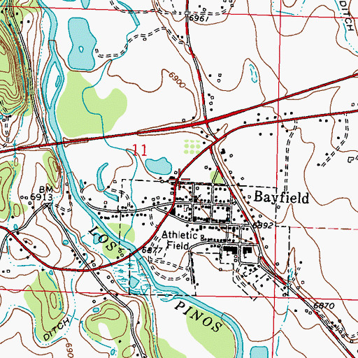 Topographic Map of Bayfield Post Office, CO
