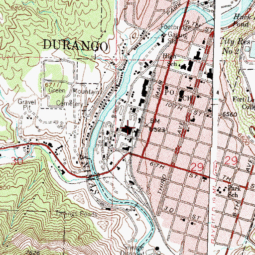 Topographic Map of Durango Post Office, CO