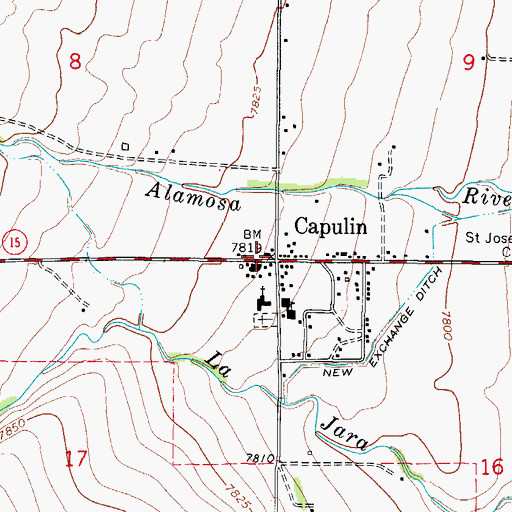Topographic Map of Capulin Post Office, CO