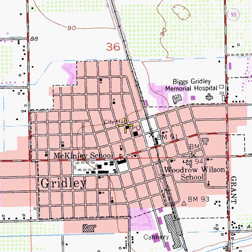 Topographic Map of Gridley Police Department, CA